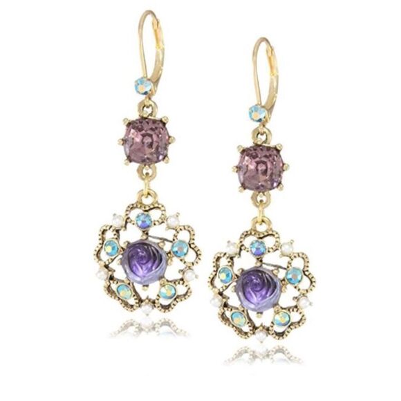 🌺 Betsey Johnson sparkling drop dangle earrings 🌺 - Picture 1 of 7